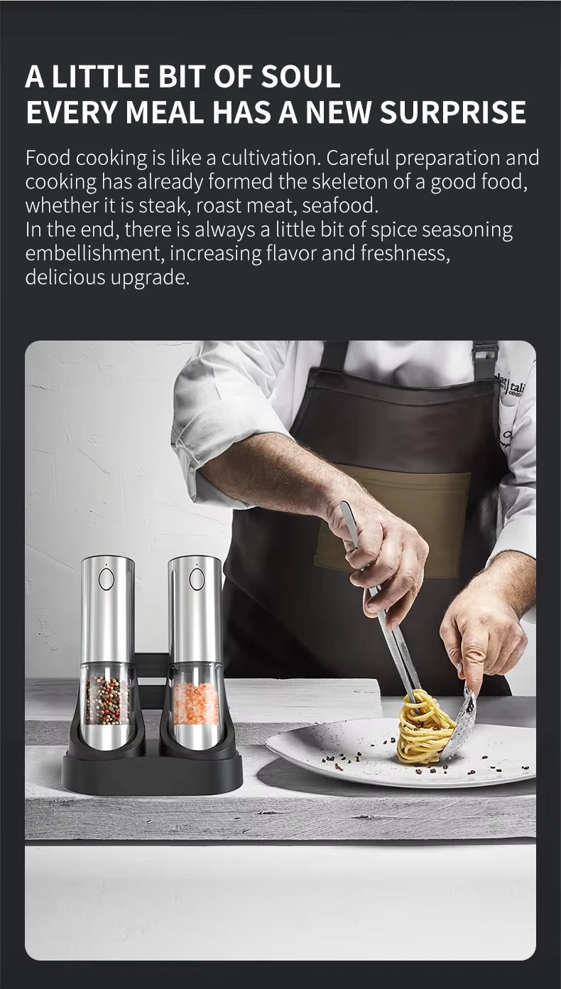Electric Salt & Pepper Grinder Set – USB Rechargeable, Adjustable Coarseness