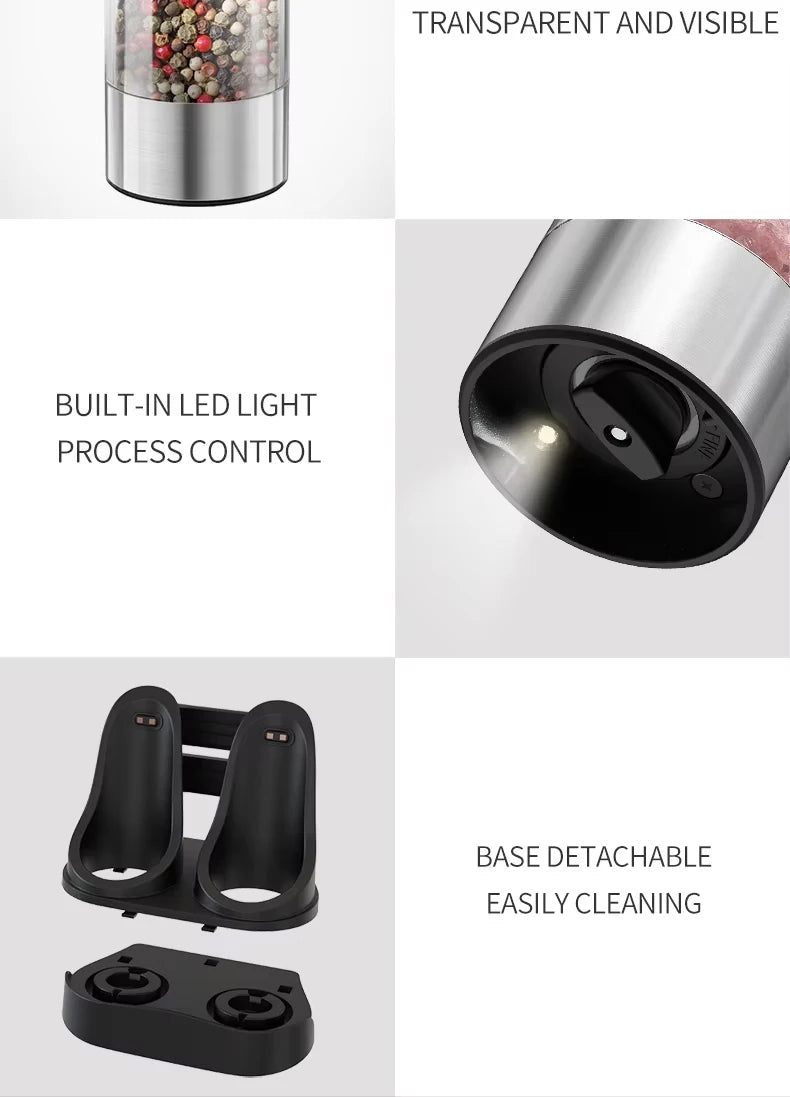 Electric Salt & Pepper Grinder Set – USB Rechargeable, Adjustable Coarseness