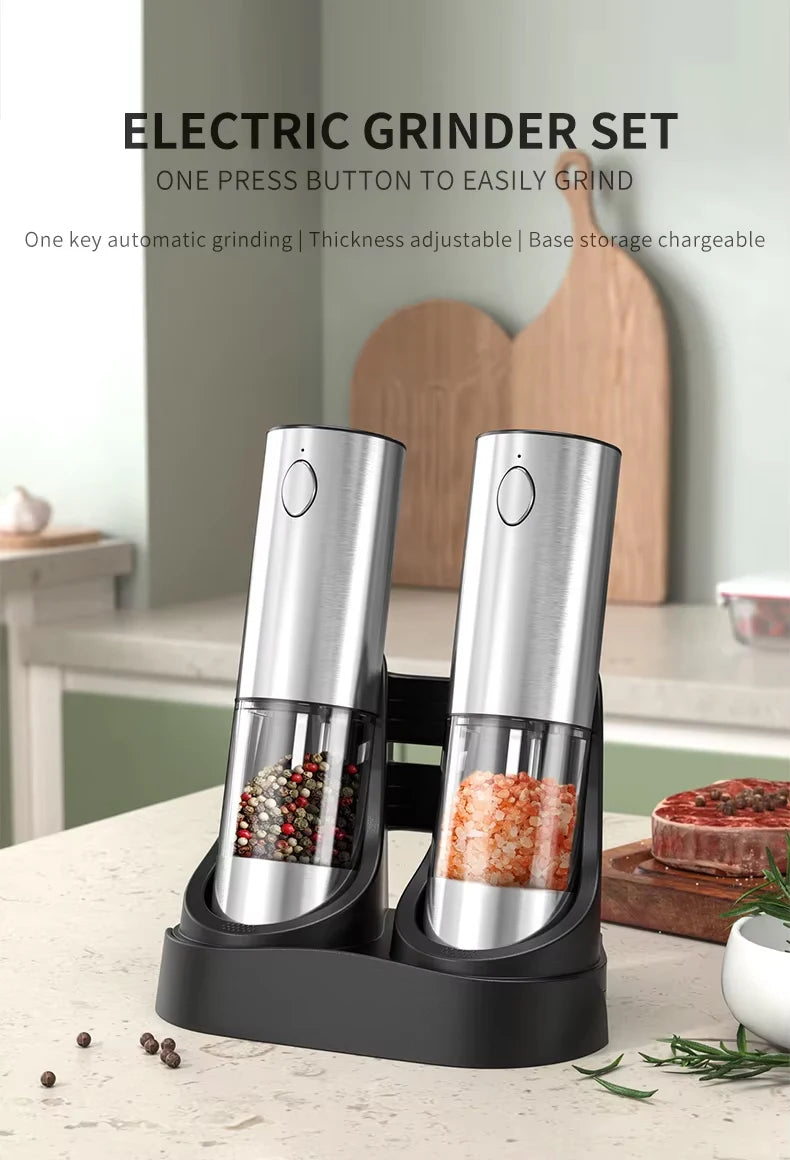 Electric Salt & Pepper Grinder Set – USB Rechargeable, Adjustable Coarseness