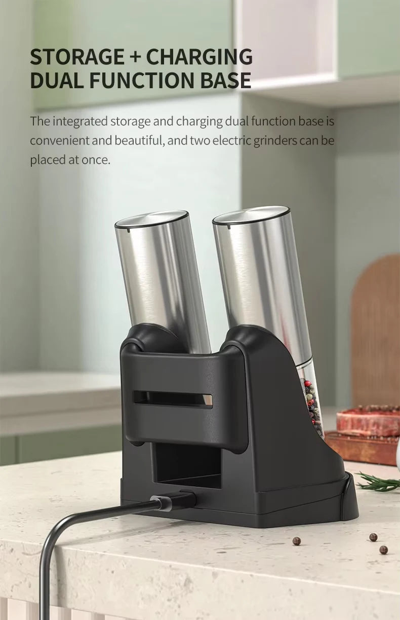 Electric Salt & Pepper Grinder Set – USB Rechargeable, Adjustable Coarseness