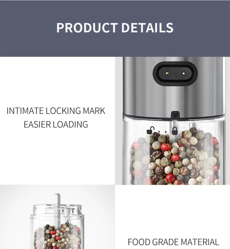 Electric Salt & Pepper Grinder Set – USB Rechargeable, Adjustable Coarseness
