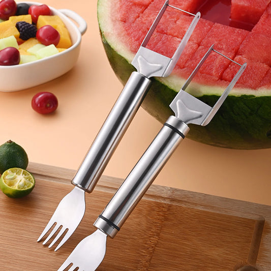 2 in 1 Watermelon Cutter Fork with Ergonomic Grip Easy Cleaning Reusable Fruit Slicers for Summer Party
